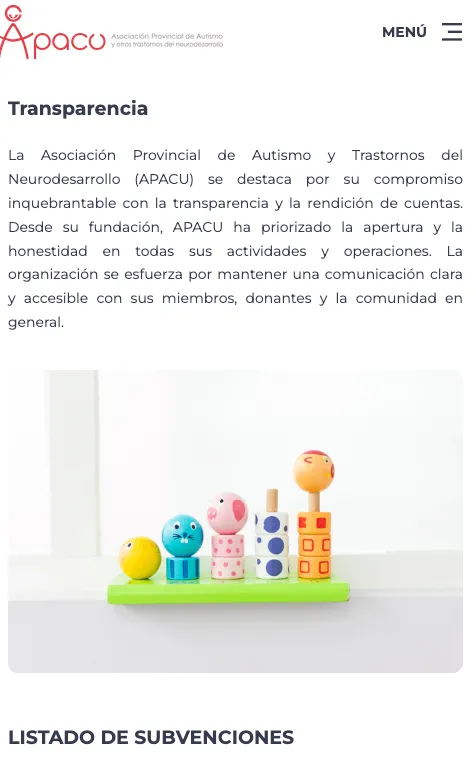 Página de transparencia de APACU en el móvil
