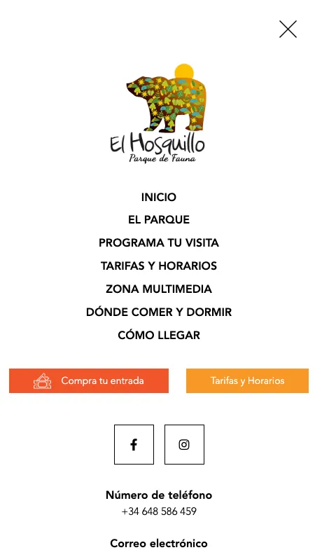 Menú de la web de El Hosquillo en el móvil