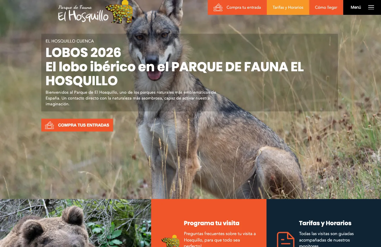 Portada de la web del Parque de Fauna El Hosquillo
