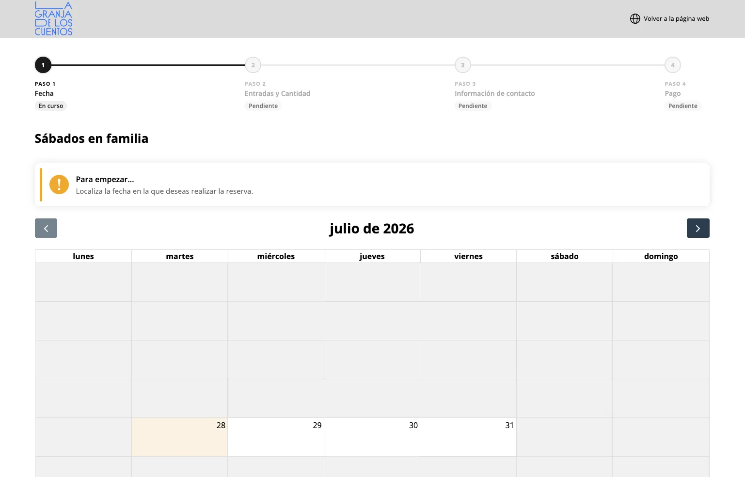Calendario de fechas de Sábados en Familia en la taquilla online