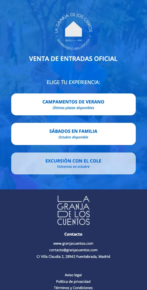 Taquilla de La Granja de los Cuentos en el móvil