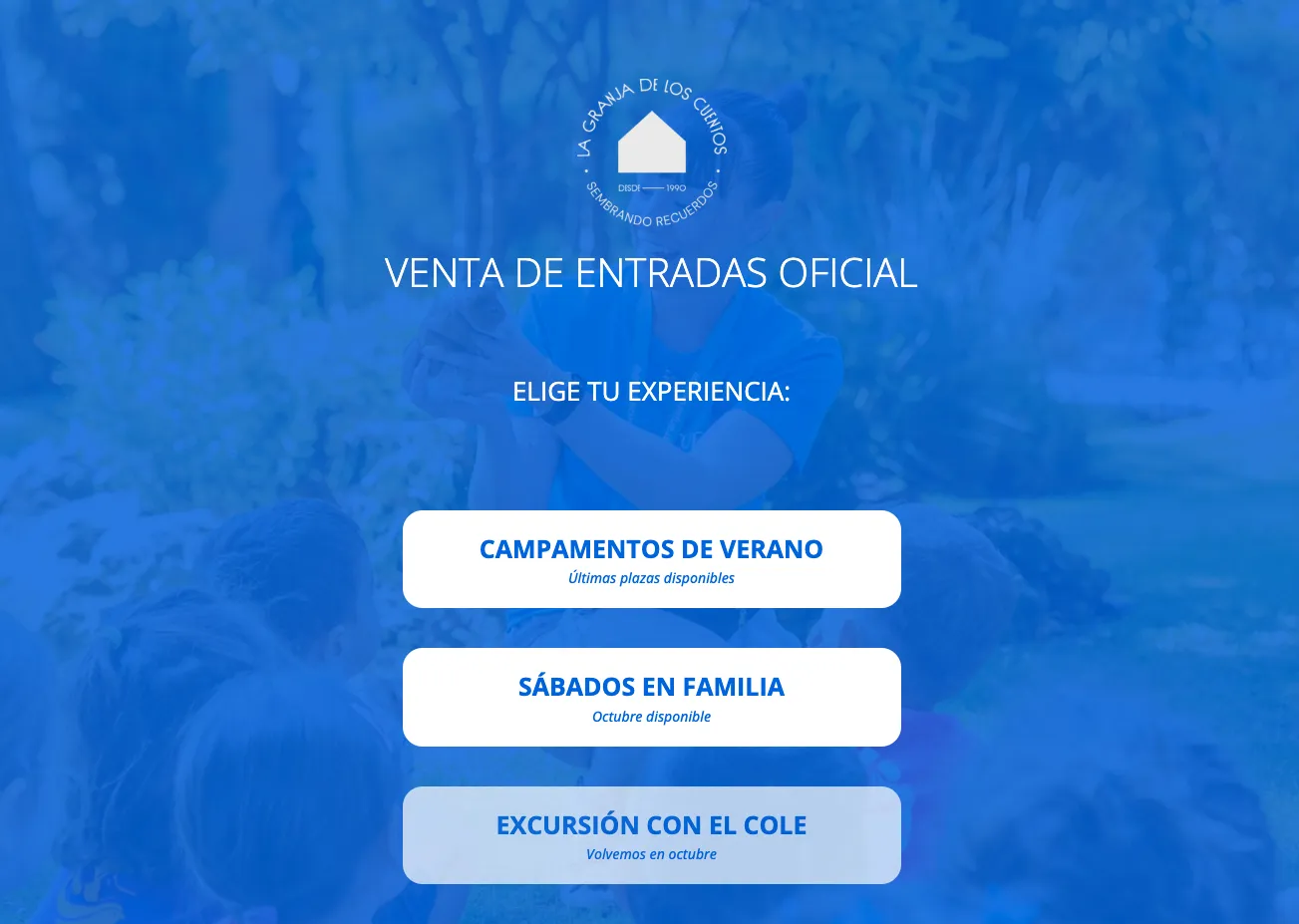 Taquilla online de La Granja de los Cuentos con sus tres experiencias