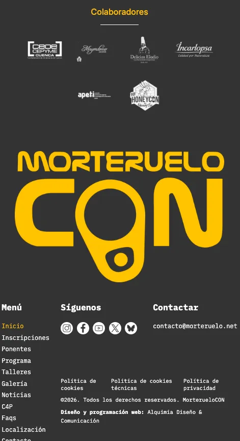 Colaboradores y pie de la web de MorterueloCON en el móvil